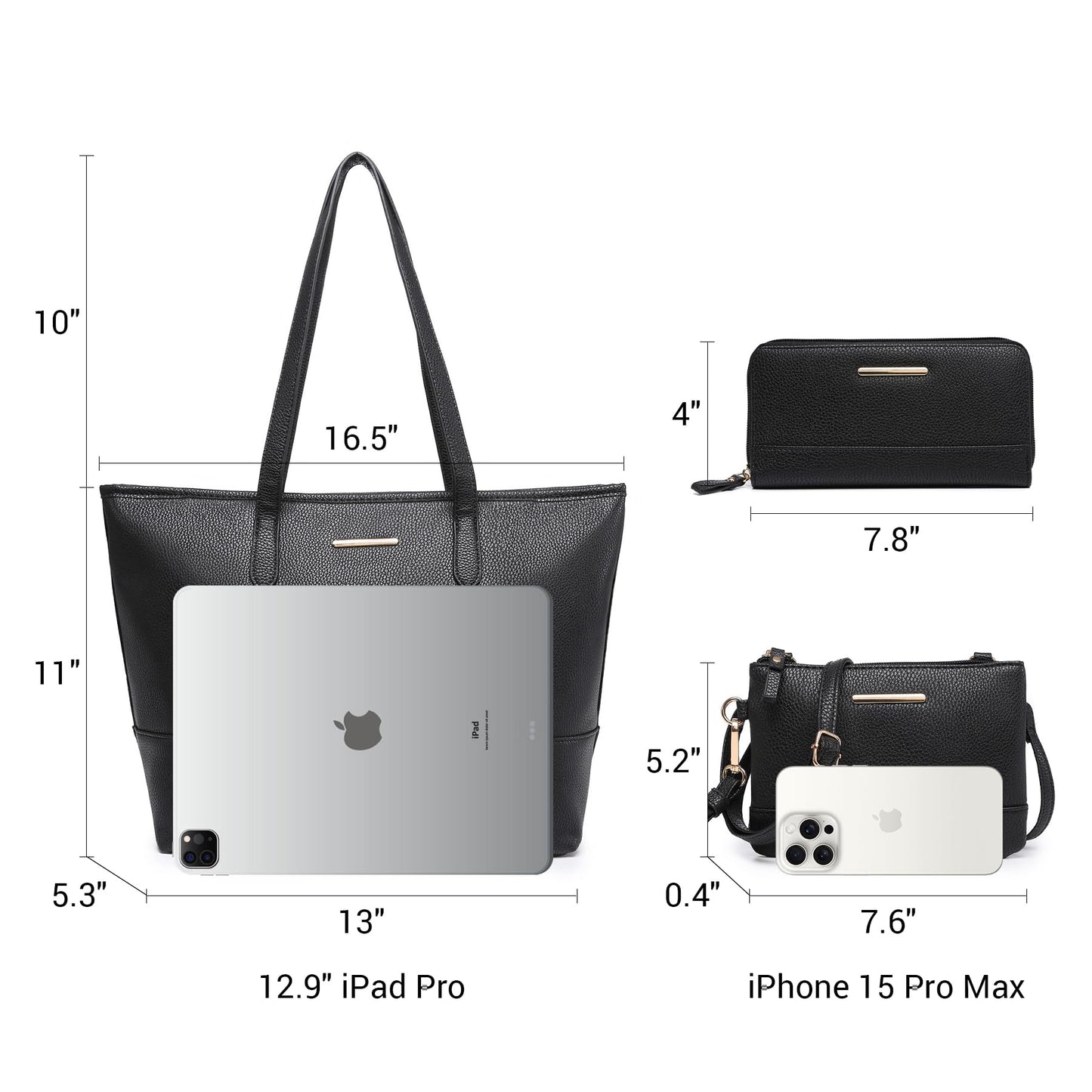 MARCO M KELLY 3PCS Women Vegan Leather Purses and Handbags Top Handle Tote Bag Shoulder Satchel Purse with Wallet