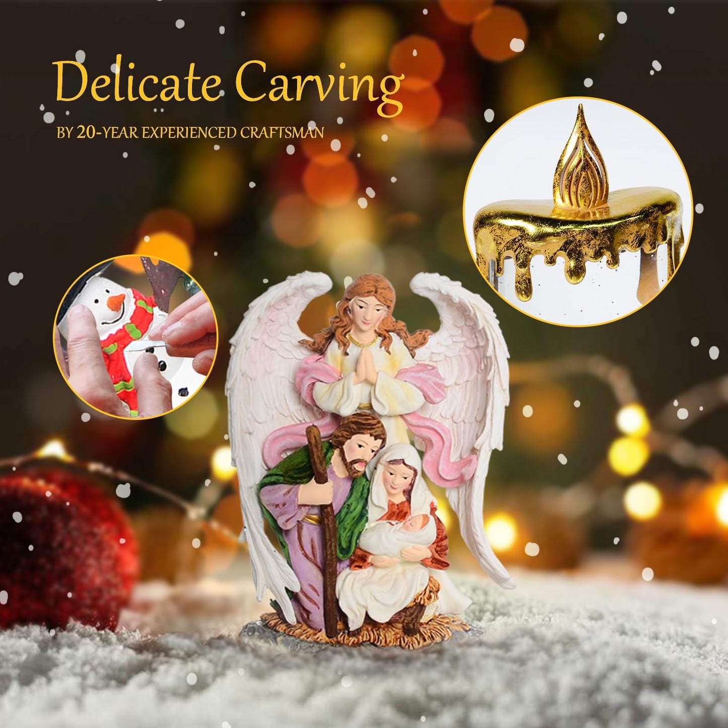 Christmas Snow Globes, 11.8" Nativity Glitter Water Lantern with Song, 6H Timer Battery & USB Powered Music Box for Christmas Decorations Indoor