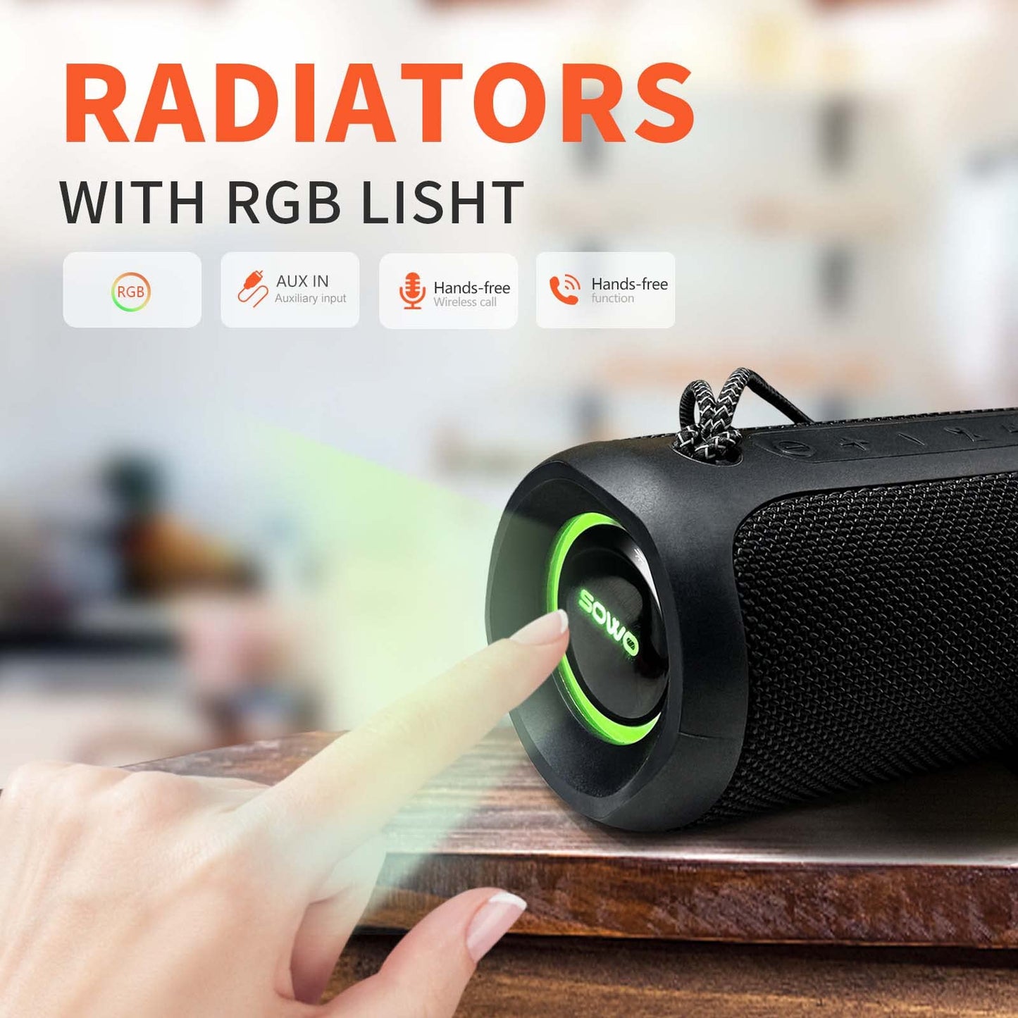Wireless Portable Speaker,IPX7 Waterproof Bluetooth Speaker, 25W Loud Stereo Sound, Bassboom Technology, TWS Pairing, Built-in Mic, 16H Playtime with Lights for Home Outdoor - Black