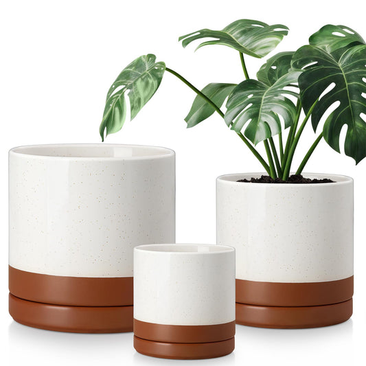 vancasso Ceramic Pots for Plants, Plant Pots for Indoor Plants, 6.25+8.25+10.25 Inch Ceramic Planters, Flower Pots with Drainage Holes, Planters Pot for Indoor House Plants, Set of 3, Khaki