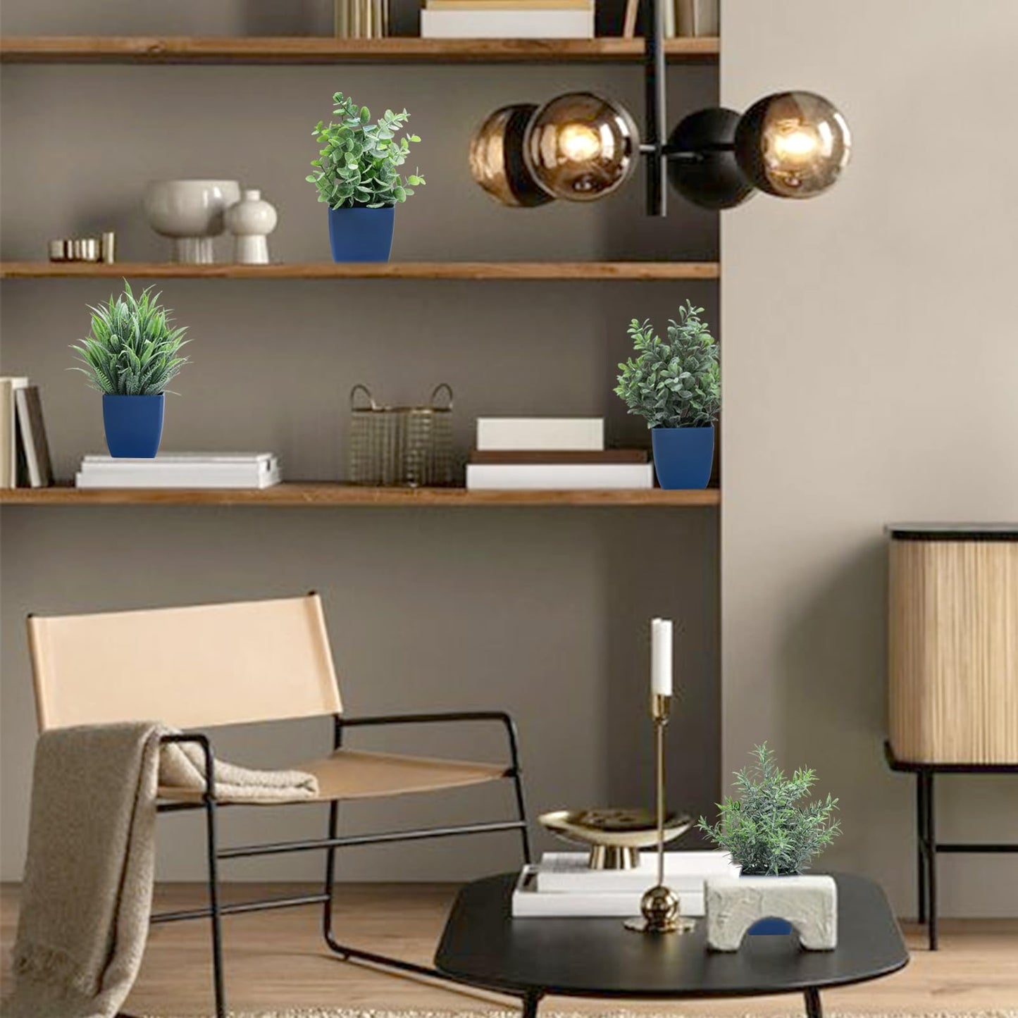 summer flower Set of 4 Fake Plants in Pot Small Artificial Eucalyptus Potted Plant Mini Wheat Grass Ferns Faux Greenery for Home Indoor Office Table Bathroom Farmhouse Decorations Blue