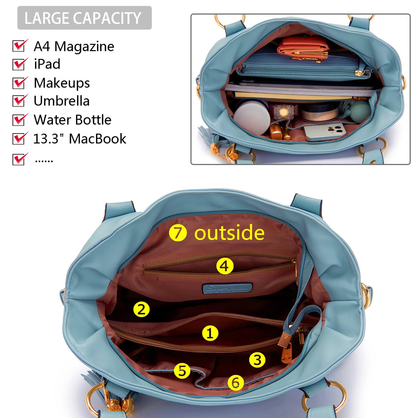 Soperwillton Fashion Handbag for Women Shoulder Bag Top Handle Satchel Hobo Tote Bag Purse Set 4pcs