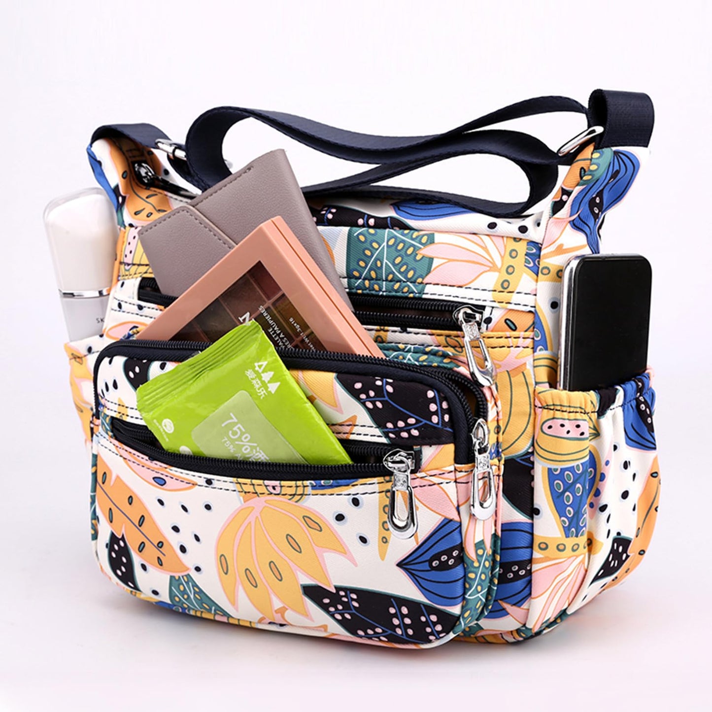 Wafybsre Crossbody Bags for Women, Medium Size Shoulder Handbags Satchel Purse with Multi Zipper Pockets (Galsang flower)