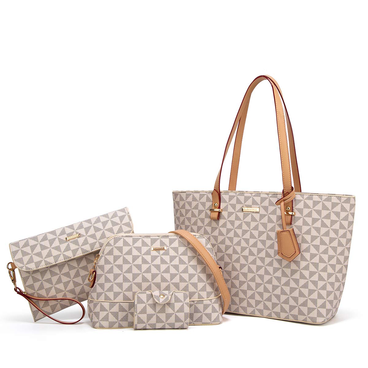 Women Fashion Synthetic Leather Handbags Tote Bag Shoulder Bag Top Handle Satchel Purse Set 4pcs