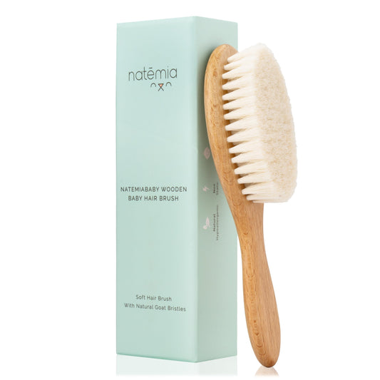 Natemia Wooden Baby Hair Brush & Comb Set for Newborns - Soft Bristle, Toddler Cradle Cap Brush - Toddler Comb - Perfect Baby Shower Registry Gift Set