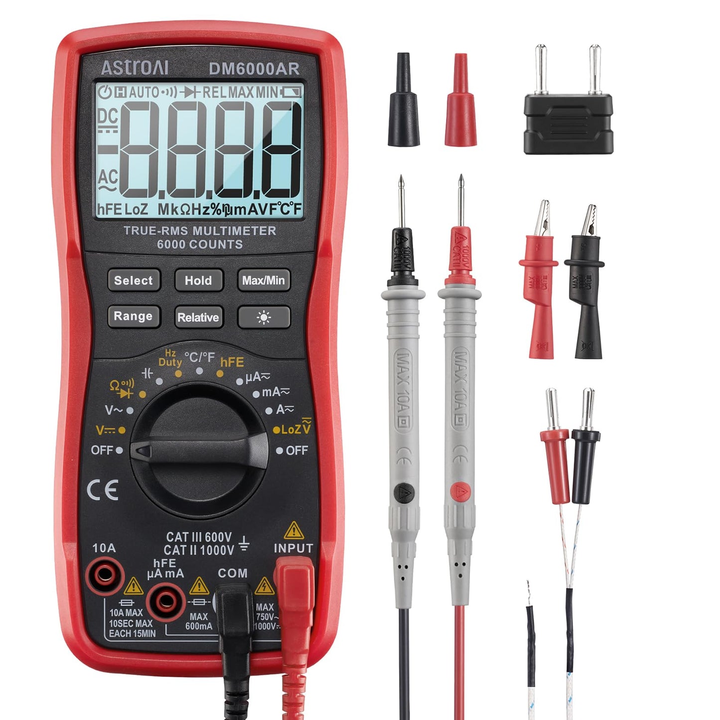 AstroAI Digital Multimeter and Analyzer TRMS 6000 Counts Volt Meter Ohmmeter Auto-Ranging Tester; Accurately Measures Voltage Current Resistance Diodes Continuity Duty-Cycle Capacitance Temperature