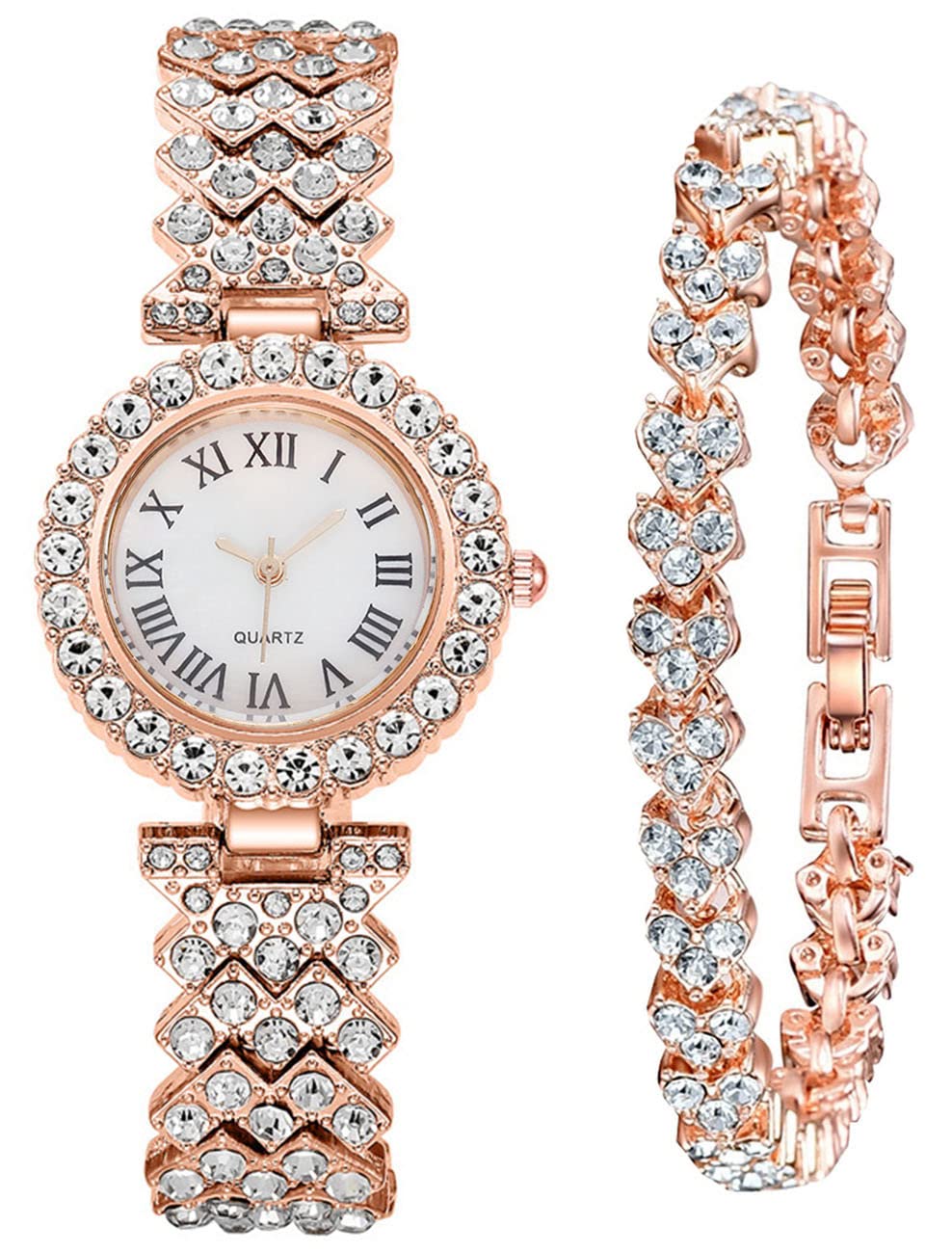ADSBIAOYE Luxury Women Wrist Watches Diamond Bracelet Watch Fashion Casual Quartz Watch Ladies Watches (03 Rose Gold)