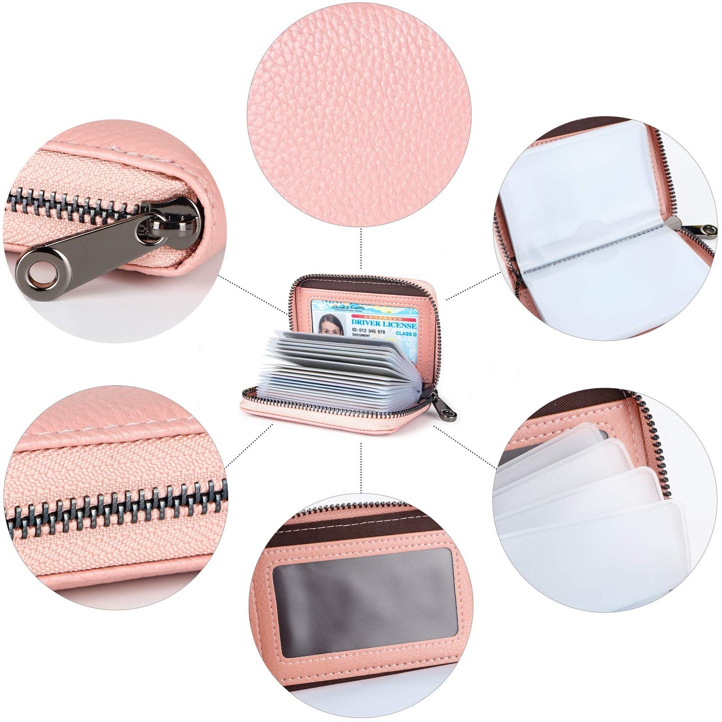 Aiyo Fashion Genuine Leather Credit Card Holder Wallet RFID Blocking Secure Card Case ID Case Organizer Zipper Wallet