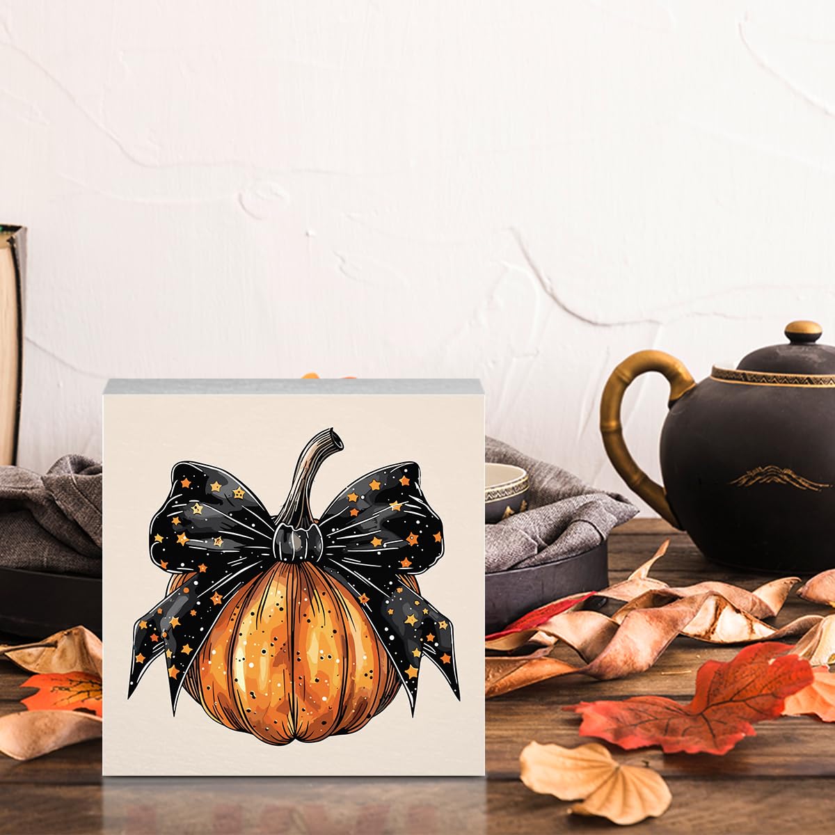 Halloween Fall Decor Cute Fall Decorations for Home Office Spooky Vibes Autumn Pumpkin Decor Funny Autumn Decorations for Desk Table 5 x 5 inches