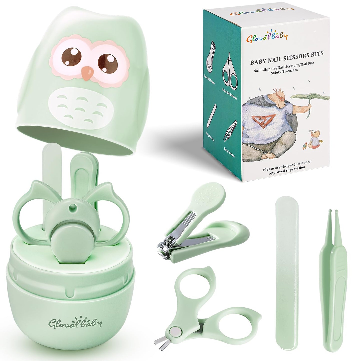 Baby Nail Kit, Baby Manicure Kit and Pedicure with Cute Owl Shape Case. Baby Nail Clipper, Scissor, Nail File & Tweezer for Newborn, Infant & Toddler, Mothers Day(Pink)