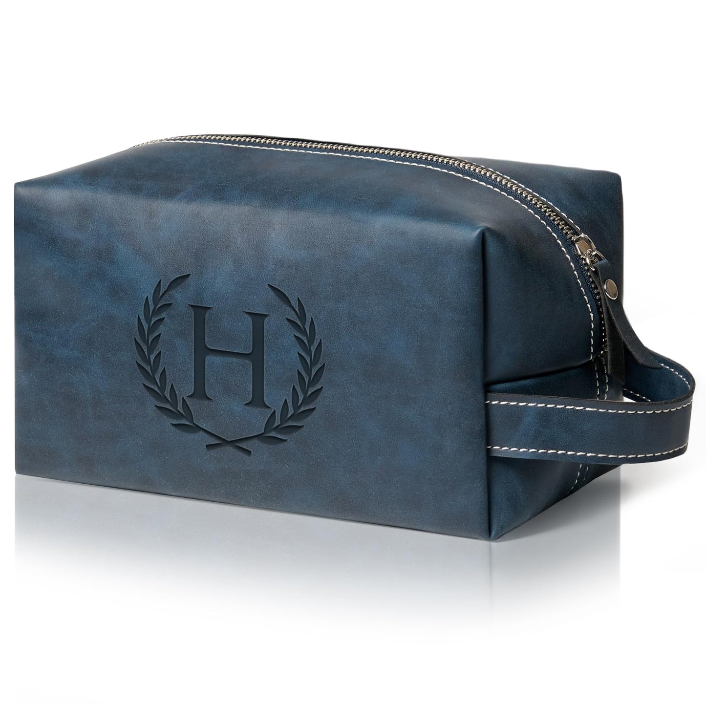 Mens Toiletry Bag Personalized Easter Fathers Day Birthday Gifts for Men Him Initial PU Leather Waterproof Shaving Bag for Toiletries Accessories Travel Essential for Dad Husband Boyfriend (M)