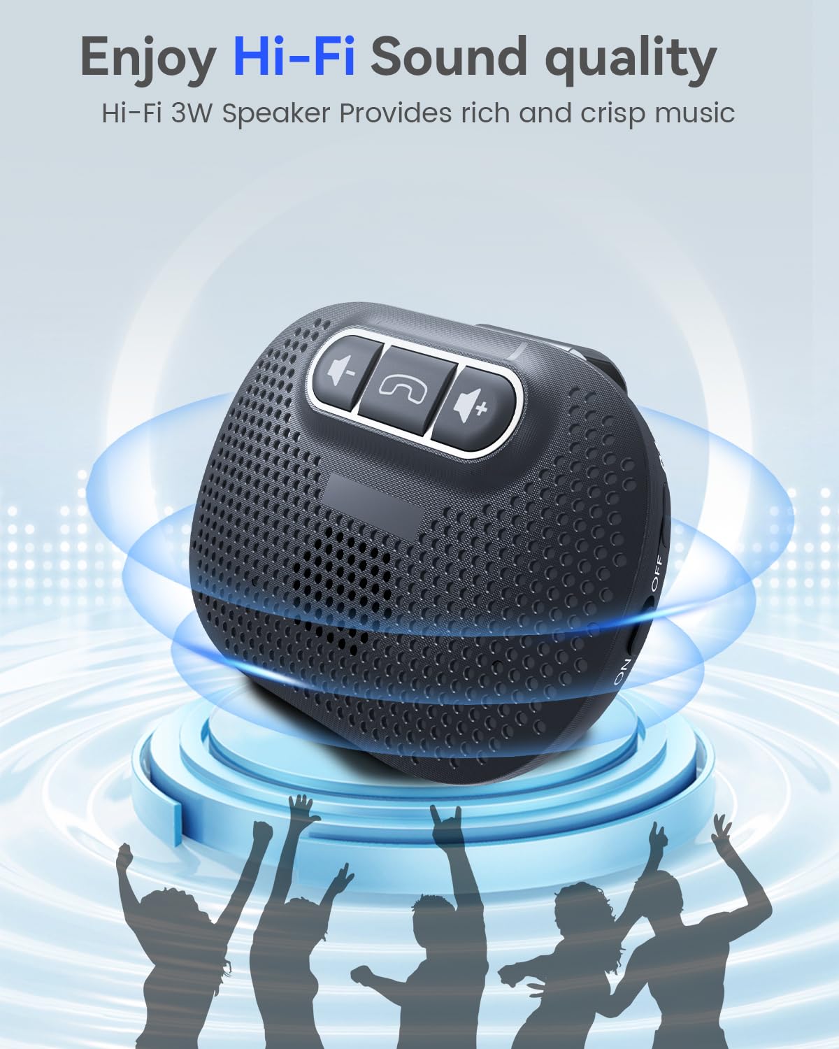 ANSTEN Hands-Free Car Bluetooth Speaker, Bluetooth Car Kit for Cell Phone, Built-in Microphone, Car Phone Speakerphone, Support Android and iOS Siri Google Voice Assistant, GPS, Music, Calls