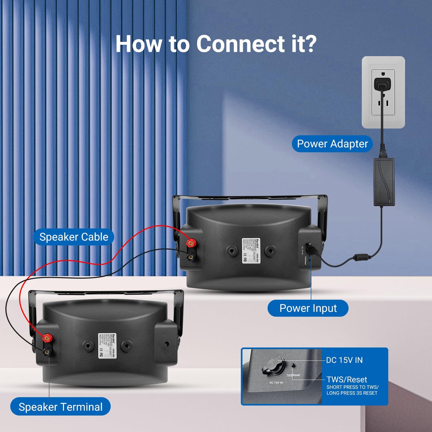 Herdio 5.25 Inches 300 Watts Outdoor Bluetooth Speakers, Bluetooth 5.3,TWS Stereo Paring,Wall Mount Speaker System Waterproof Suitable for Patio Home Poolside Deck Backyard (Pair, Black)