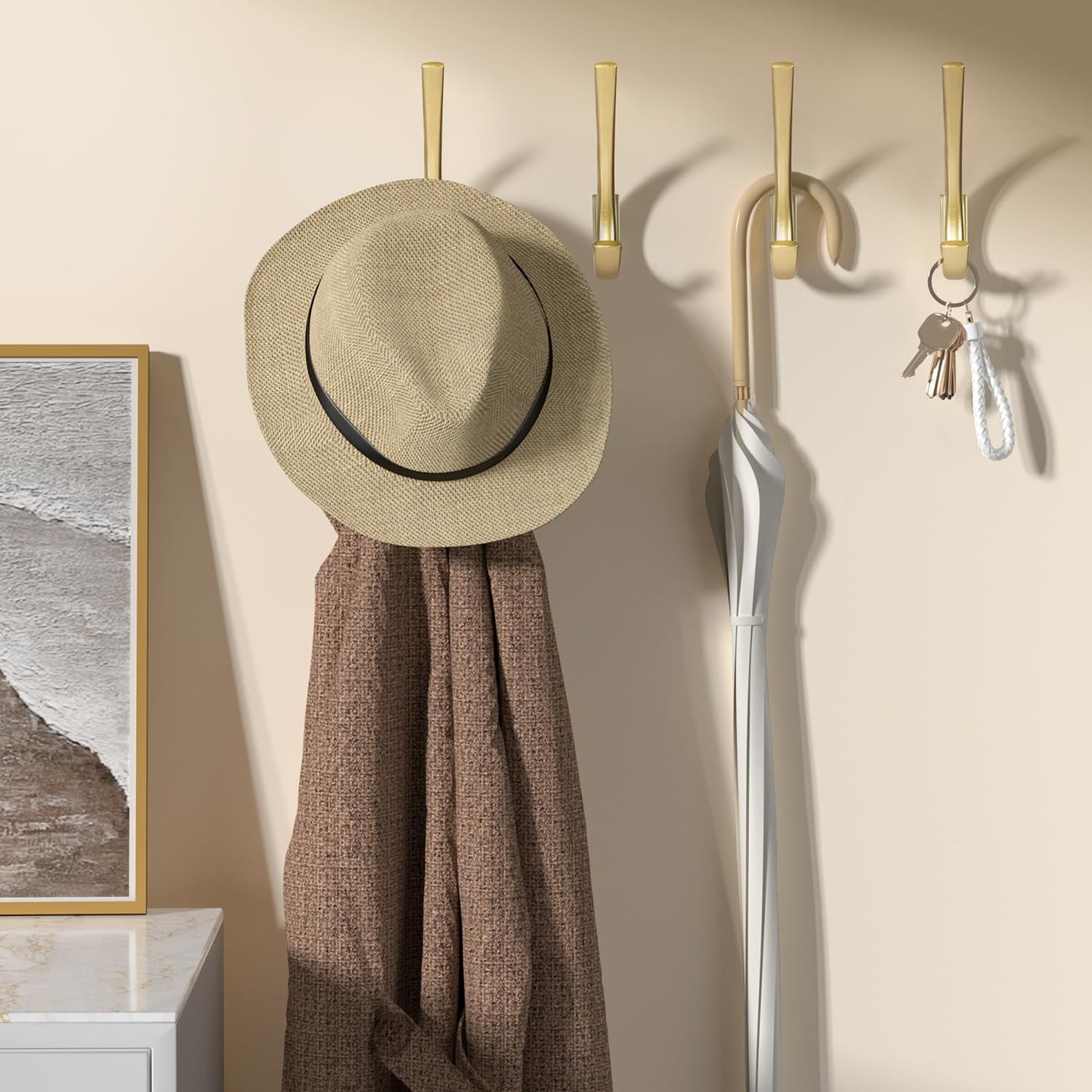 JCHOUS Heavy Duty Wall Hooks, 5.7 Inch Large Coat Hooks, 6 Packs Gold Towel Hooks for Hanging in Bathroom, Bedroom, Entryway, Kitchen, etc