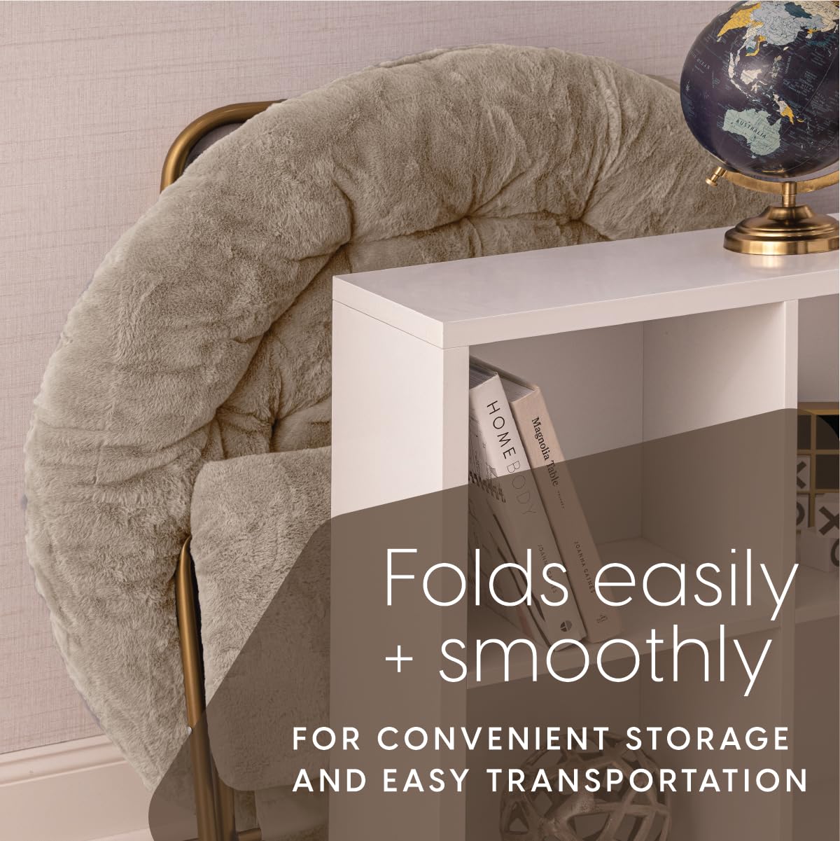 Milliard Cozy Chair with Footrest Ottoman/Faux Fur Saucer Chair for Bedroom/X-Large (Beige)