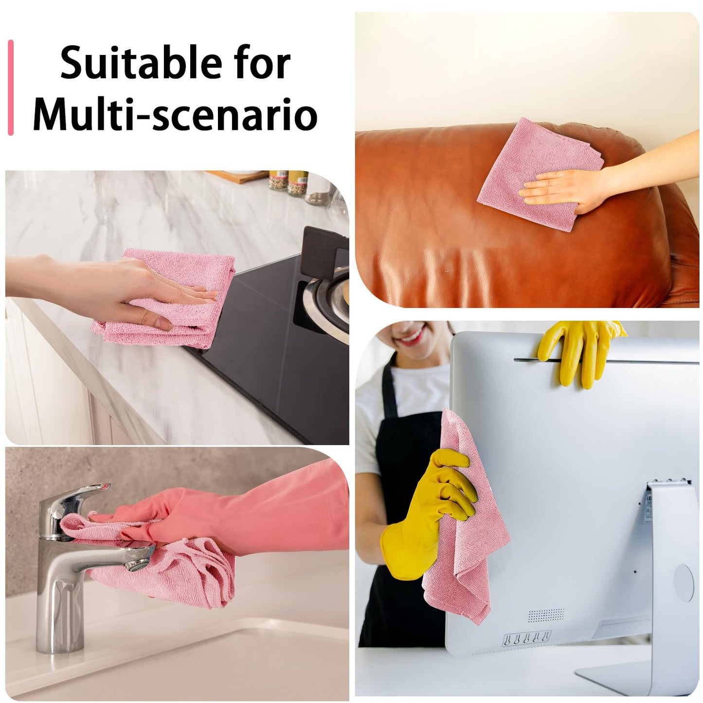 Microfiber Cleaning Cloth Roll,75 Pack Reusable Tear Away Microfiber Towels,Ultra Absorbent Dish Rags for Car,Home,Garage or Shop (Pink)