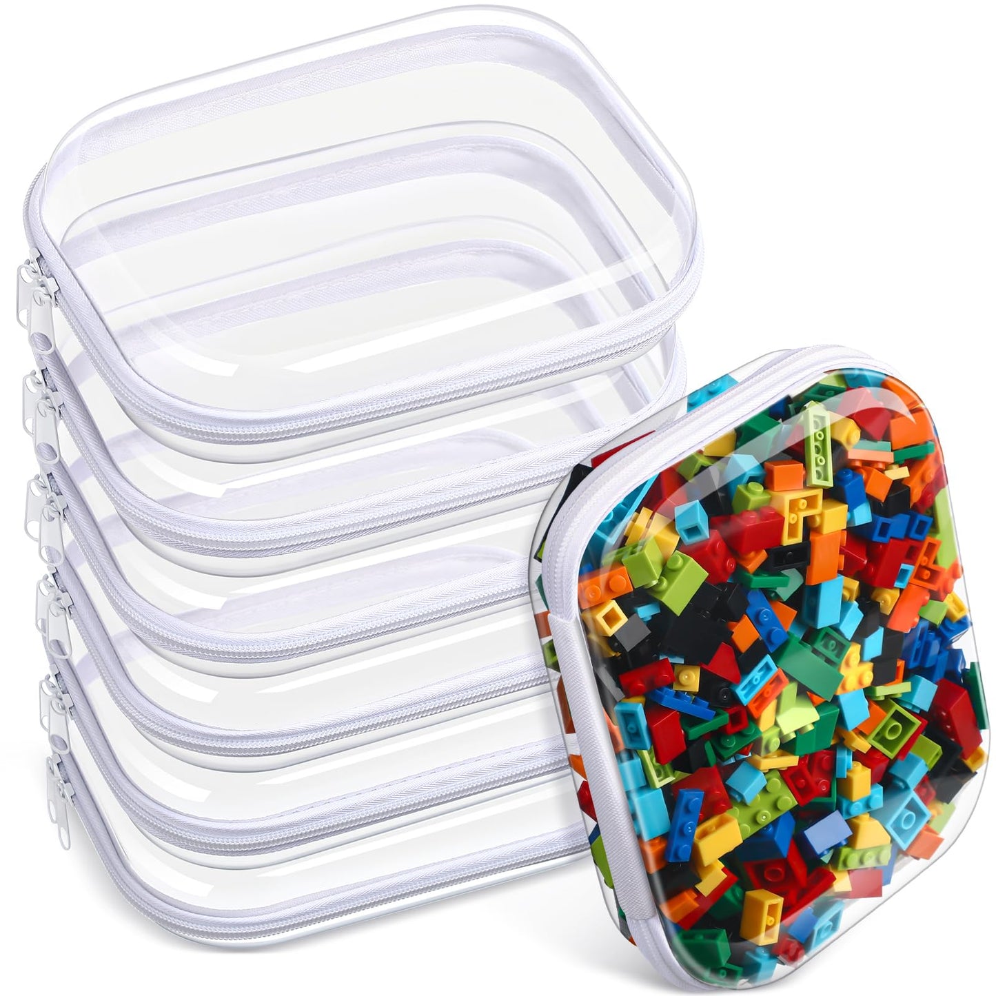 Sanwuta 6 Pcs Clear Hard Zipper Case Hard Plastic Zipper Pouches Makeup Bag Transparent Cases for Snacks Plastic Storage Organizer Portable Box for Travel