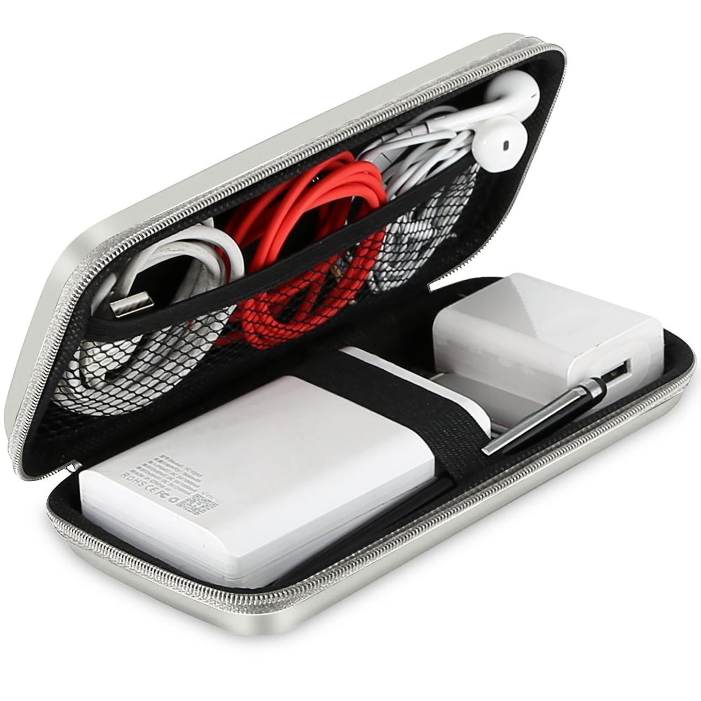 iMangoo Electronics Organizer Travel Case Small Size Travel Essentials for Women Pouch Tech Purse Hard Protective Shockproof Carrying Charger Power Bank Cable Accessories, 6.5x3.2x1 In (Silver)