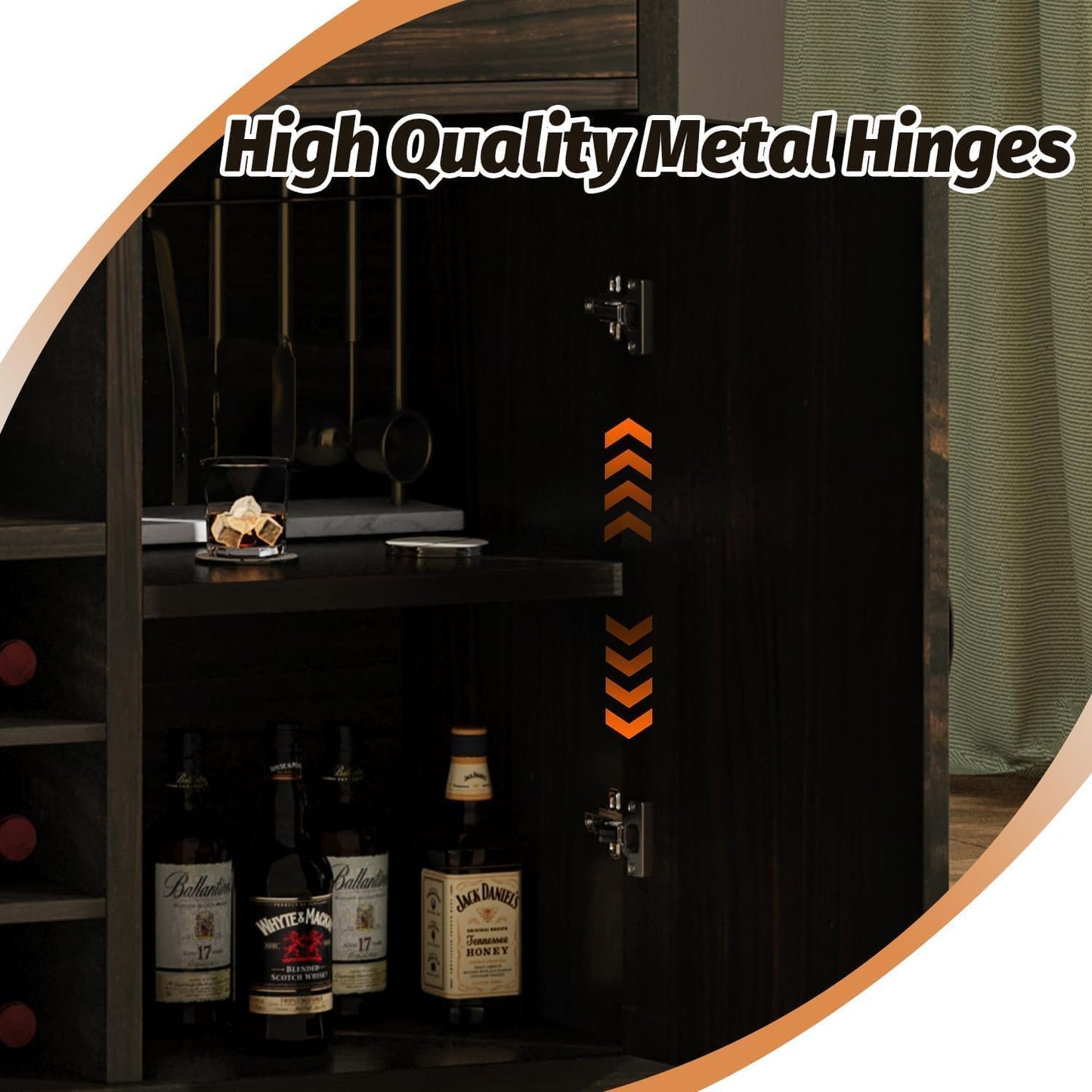 52 Inch Large Home Bar Unit, 4-Tier Storage Bar Table with Footrest & 3 Drawers, Farmhouse Wine Bar Cabinet with 9 Wine Rack & 2 Barn Doors for Living Room, Dining Room, Dark Oak