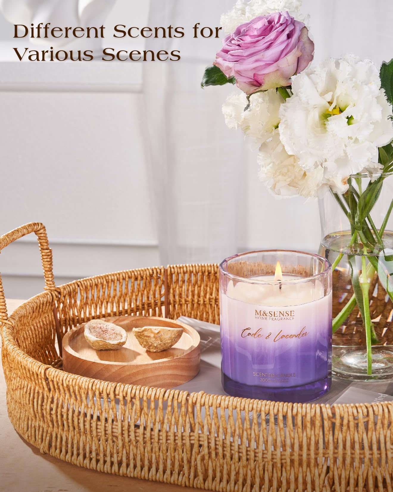 M&SENSE Cade Lavender Scented Aromatherapy Candle for Stress Relief, 10.6oz 60 Hour Burn Time Natural Soy Candles for Home Long Lasting Highly Scented Luxury Gifts