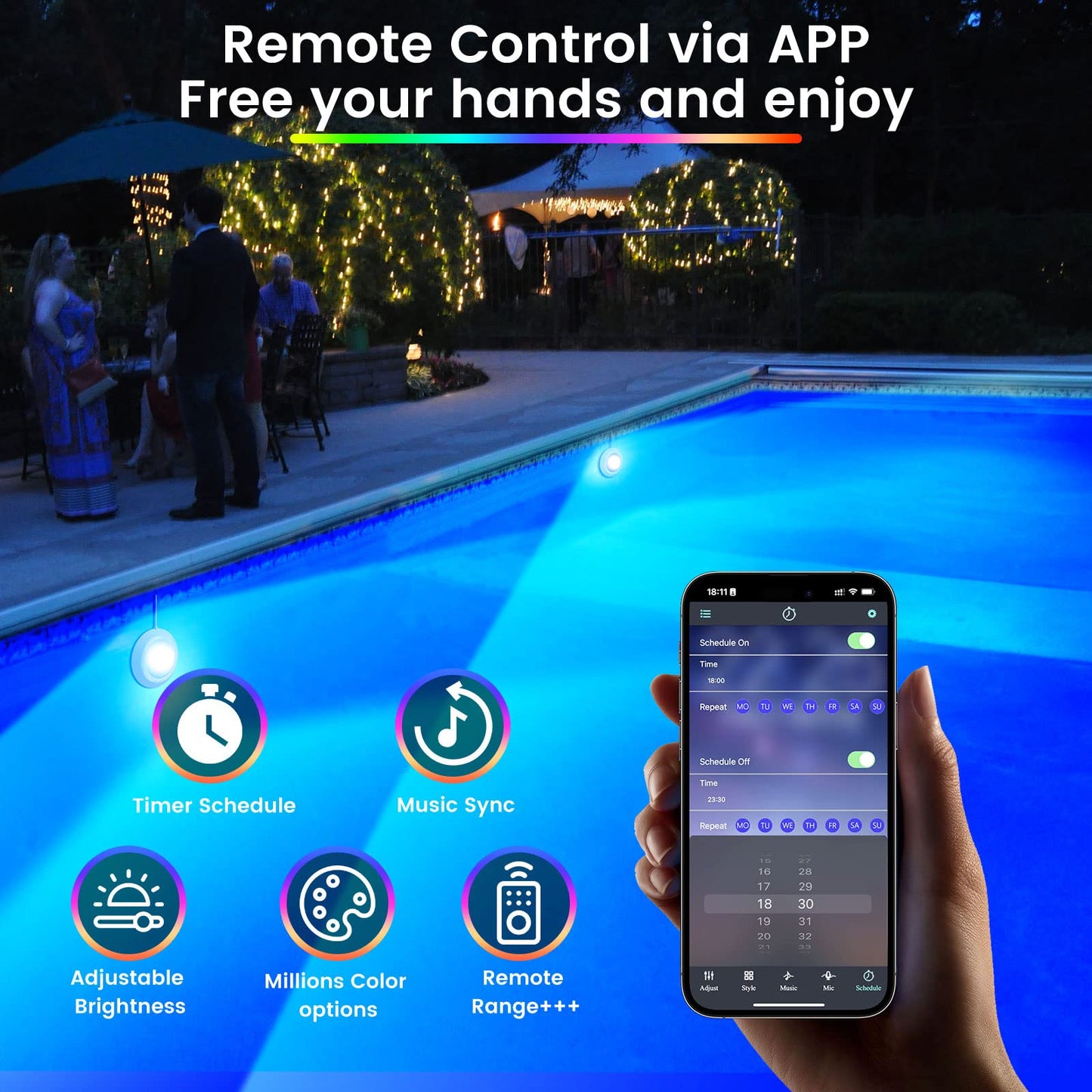 LyLmLe LED Pool Lights 50W Double Lights for Giant Pools, 12V APP Control Underwater Light with Magnet & Timer, 2000lm, IP68 Waterproof Submersible Light for Aboveground and Inground Pools