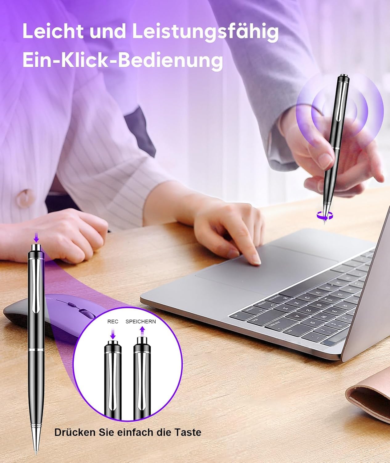 64GB Digital Voice Recorder - ZIPCIDE Digital Voice Activated Recorder with AI-Intelligent Noise Reduction, Voice Activated Sound Audio Tap Recorder Device for Lectures Meetings, Work, Interviews