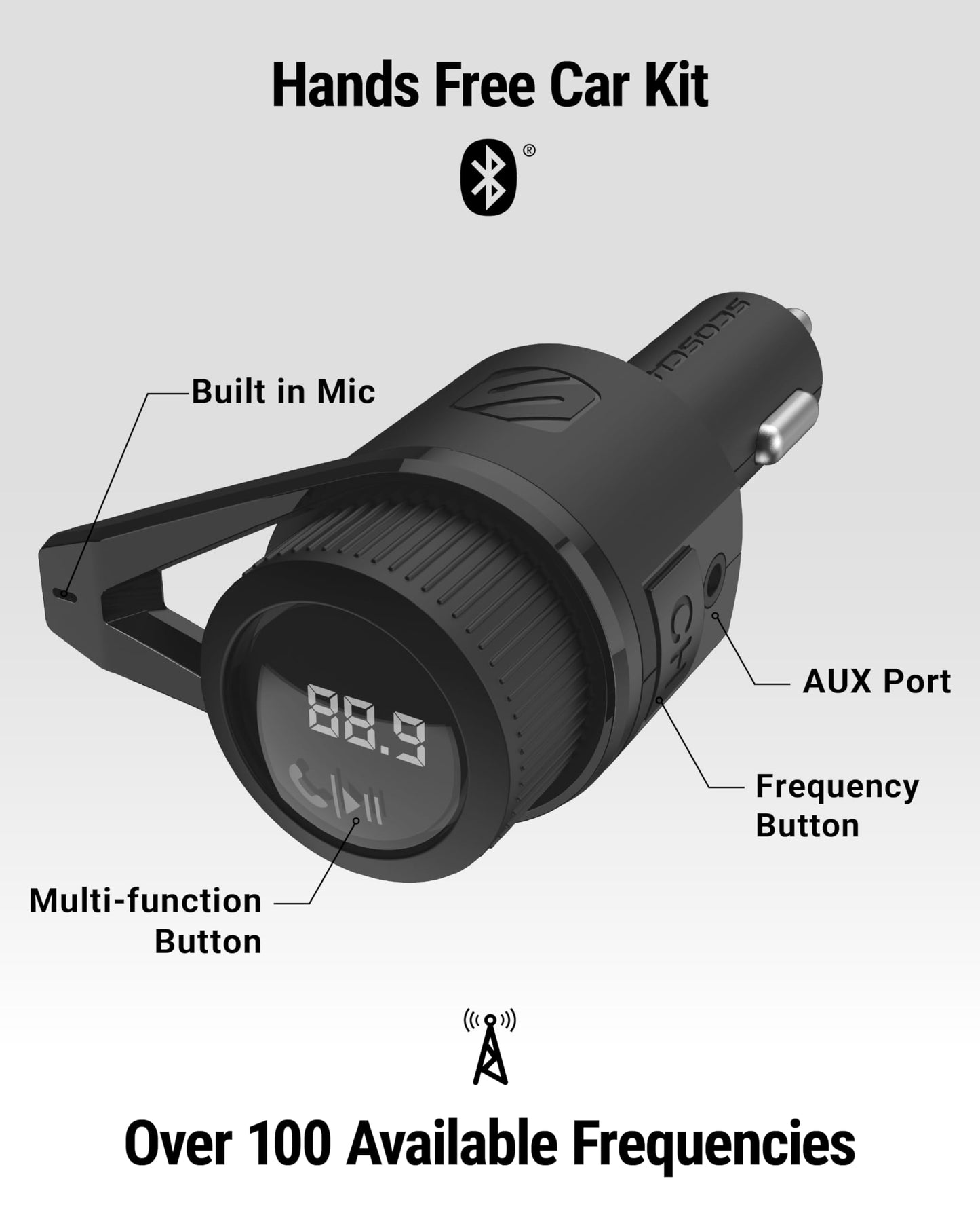 Scosche BTFM9 FM Bluetooth Transmitter Car, Dual 12W USB-C and USB-A Charging Ports, Fast Type C Car Charger, Wireless Radio Bluetooth Adapter, Hands-Free Kit for Calls, Siri and Google Assistant