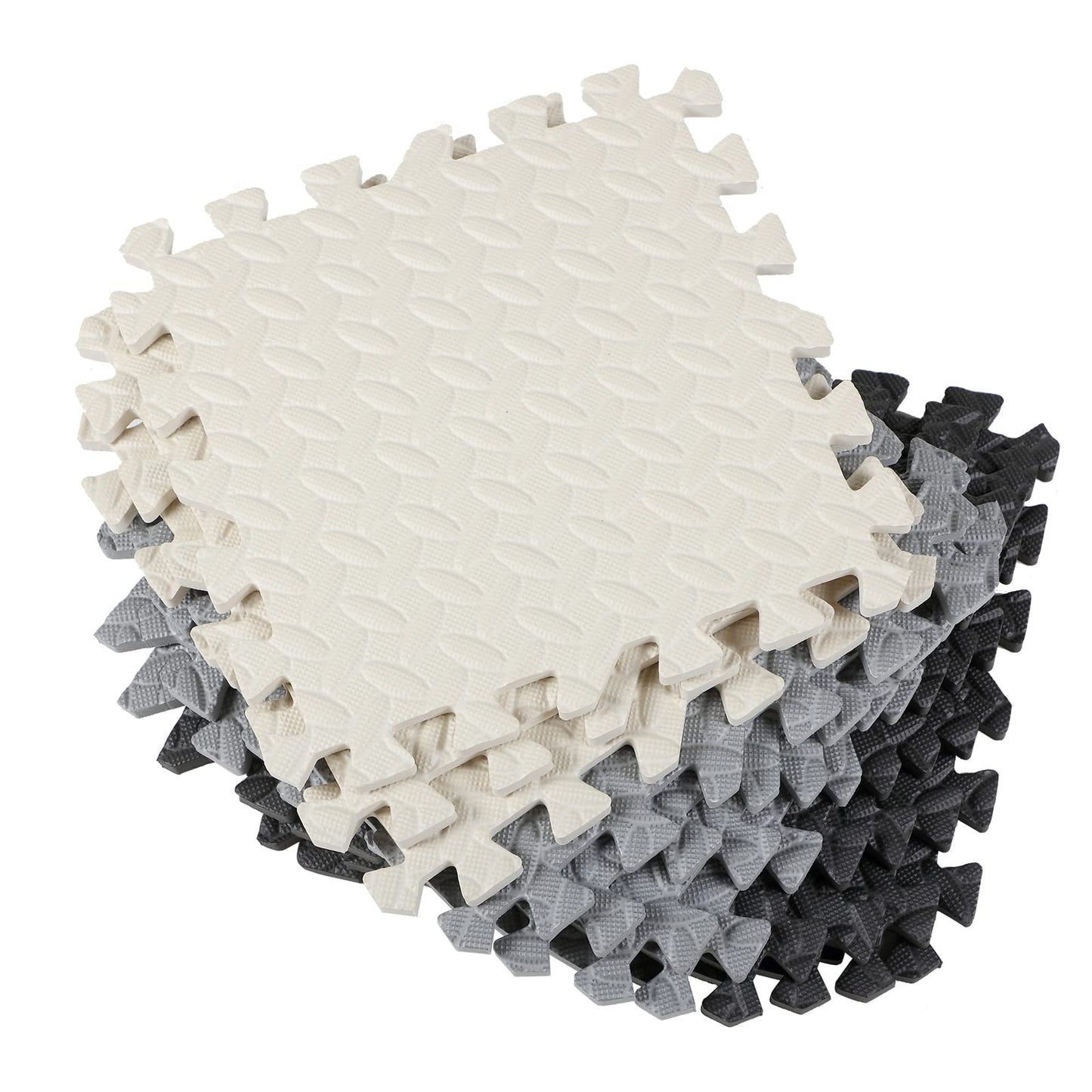 Shihanee Foam Floor Baby Tiles Foam Floor Mats Play Mats Bulk with Borders Interlocking for Kids Baby Playroom Nursery Gym (Black, White and Gray,64ft)