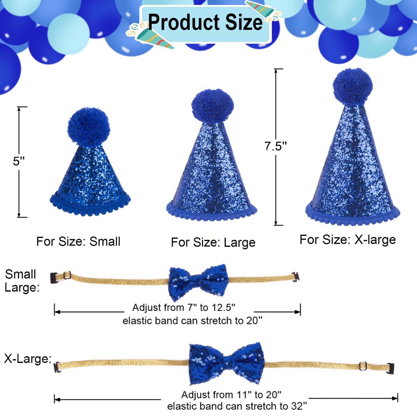 ADOGGYGO Dog Birthday Party Supplies, Multi Size Offered, Blue Dog Birthday Hat Bandana Numbers Bow Set for Large X-Large Dogs Pets (X-Large)