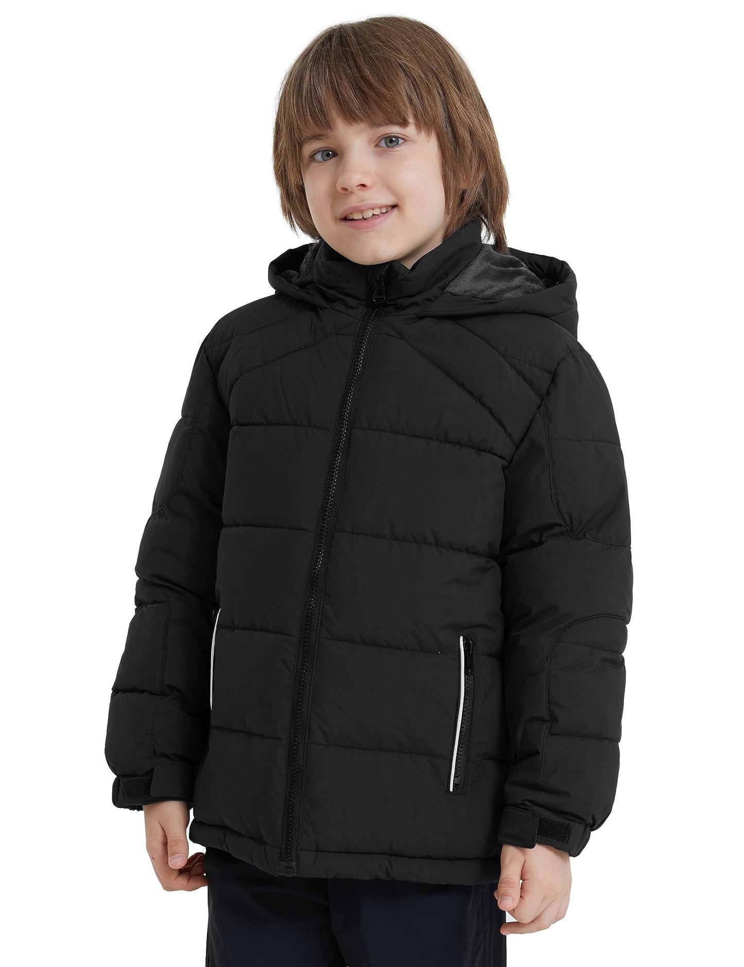 ZSHOW Boys' Puffer Jacket Warm Quilted Hooded Winter Coat(Black, 8)