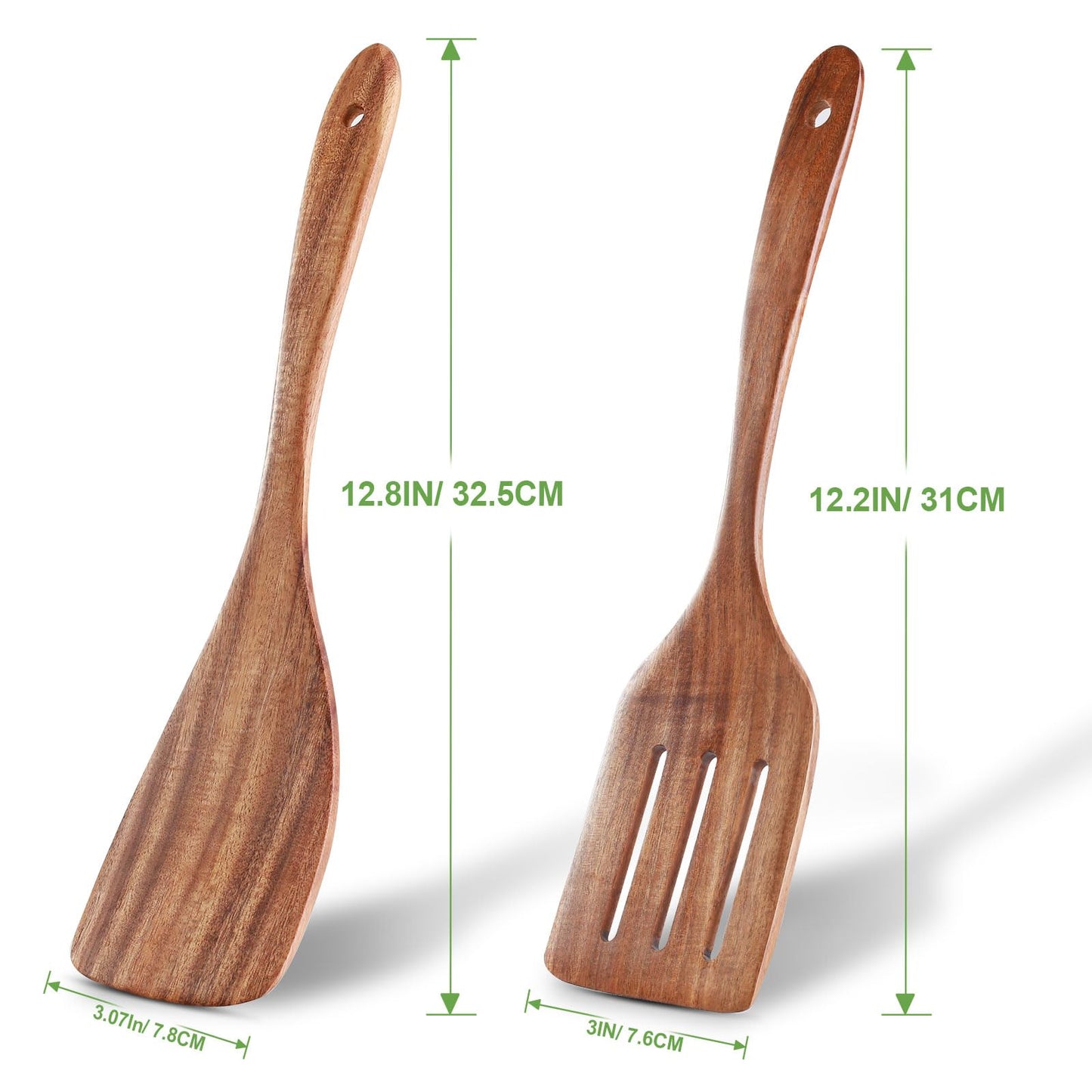 2 Pack Wooden Spatula, Acacia Wood Long Handle Flat Frying Turner, Handmade wooden spoons for cooking, Kitchen Utensil set, Non-Stick Cooking Spurtle Utensils for kitchen use