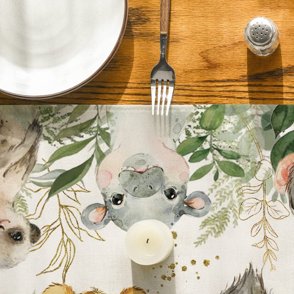 Artoid Mode Animals Elephant Giraffe BabyShower Table Runner, Seasonal Spring Summer Kitchen Dining Table for Home Party Decor 13x90 Inch
