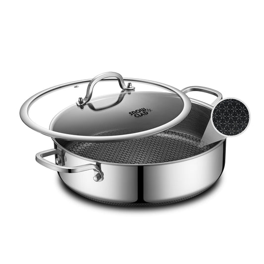 SNOWCLAD Saute Pan,Hybrid Non Stick 5 Quart Everyday pan,Chicken Fryer, PFOA Free Cookware,12 inch Deep Frying Pans with Lid,Dishwasher and Oven Safe,Works on Induction,Ceramic and Gas Cooktops