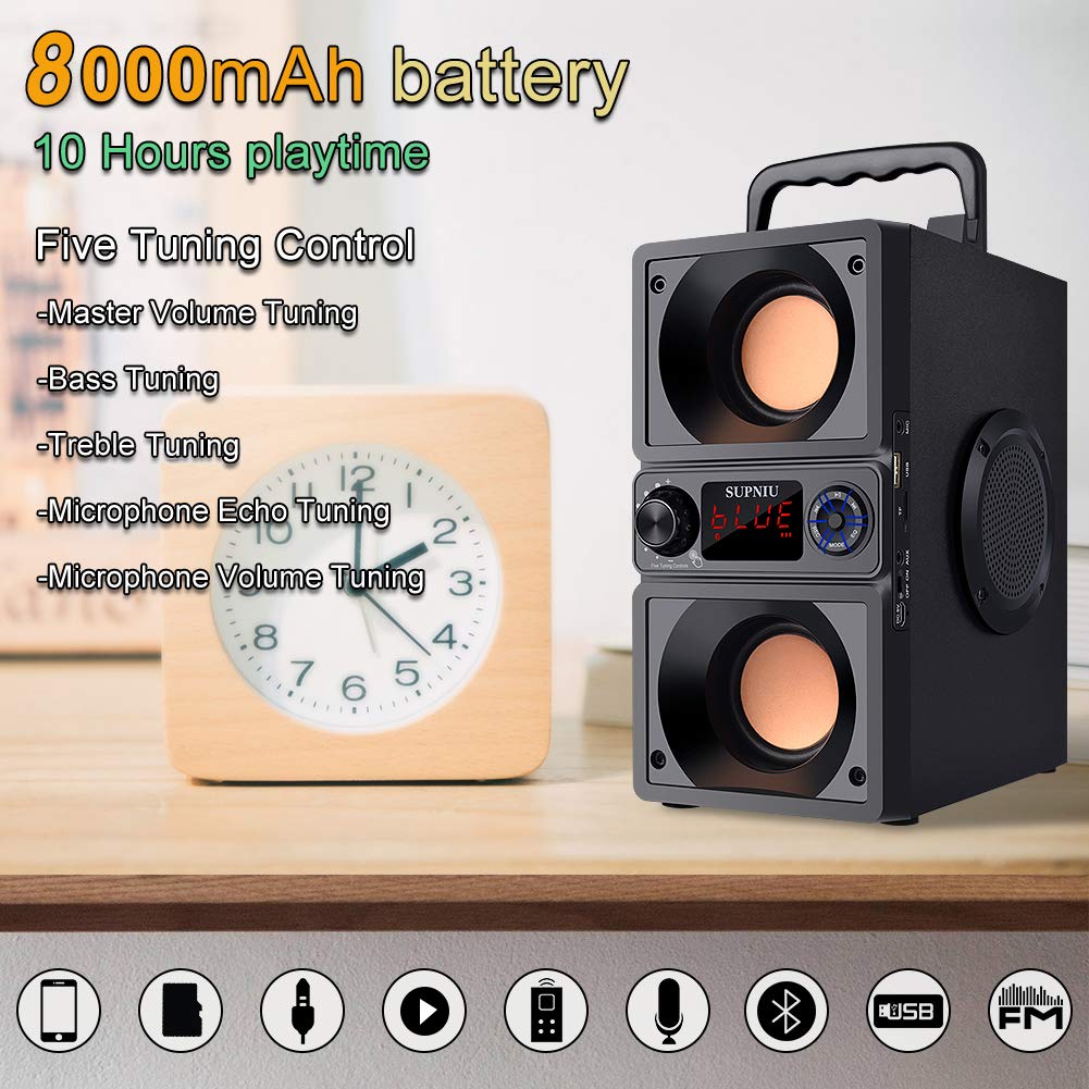 Bluetooth Speaker, Portable Bluetooth Boombox with 40W (60W Peak) Stereo Dual Woofers and Dual Tweeters Wireless Home Party Speaker, 2400 Minutes Playtime, Suitable for Party, Camping, Gym