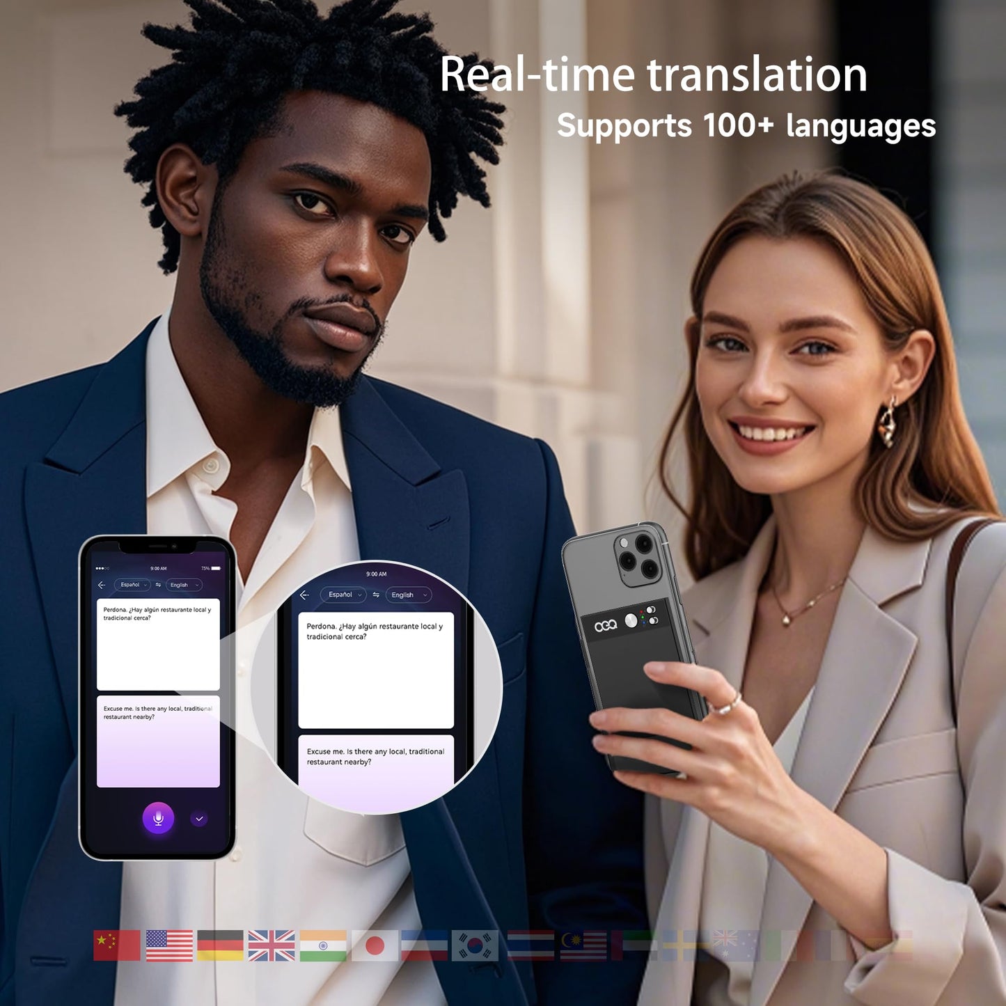 OEQ AI Smart Recorder with Simultaneous Interpretation & Real-timeTranscription,64GB AI Speech Processor Powered by ChatGPT 4.5 with App Control for Students/Creatives/Journalist in Meetings (Black)