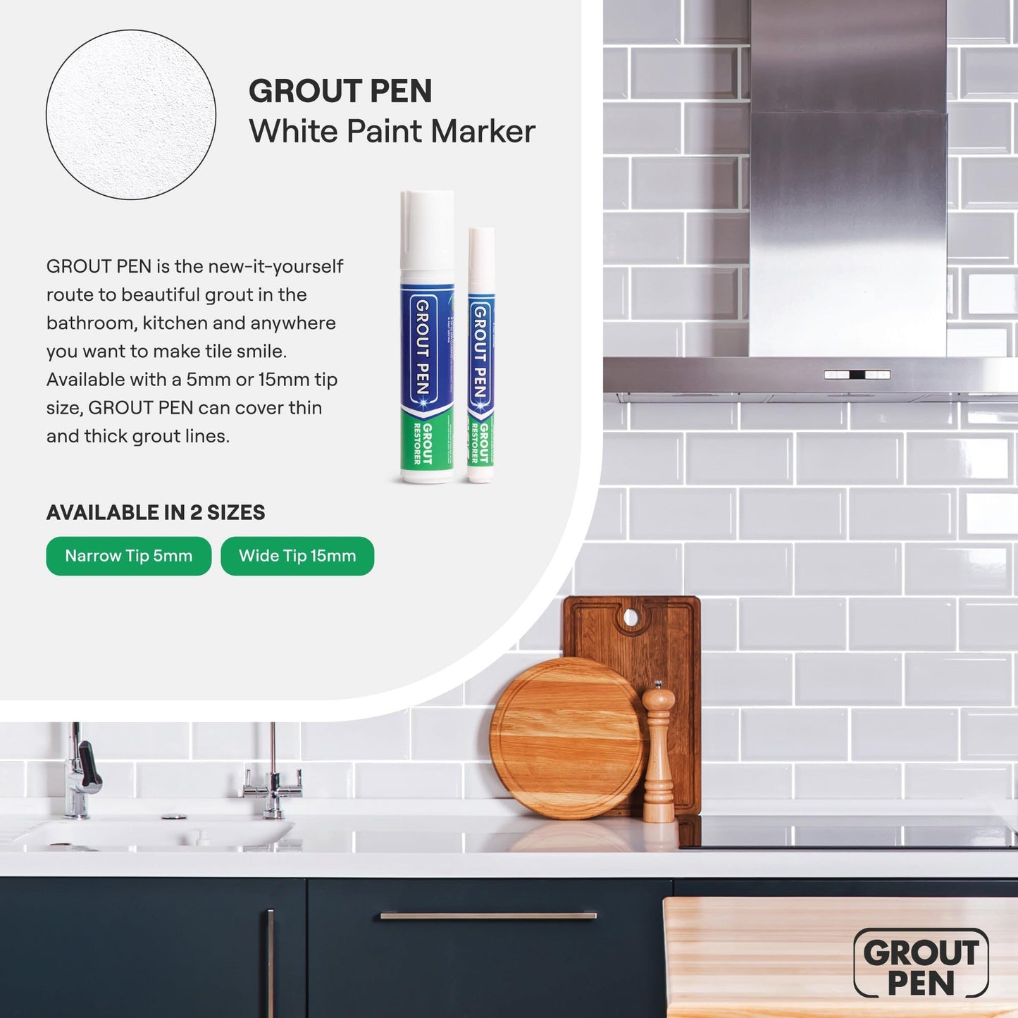 Grout Pen White Tile Grout Paint: Waterproof Grout Paint Pen, Whitener and Grout Sealer Marker for Cleaner Looking Grout Lines - White, Narrow 5mm Tip (7mL) - 3 Pack