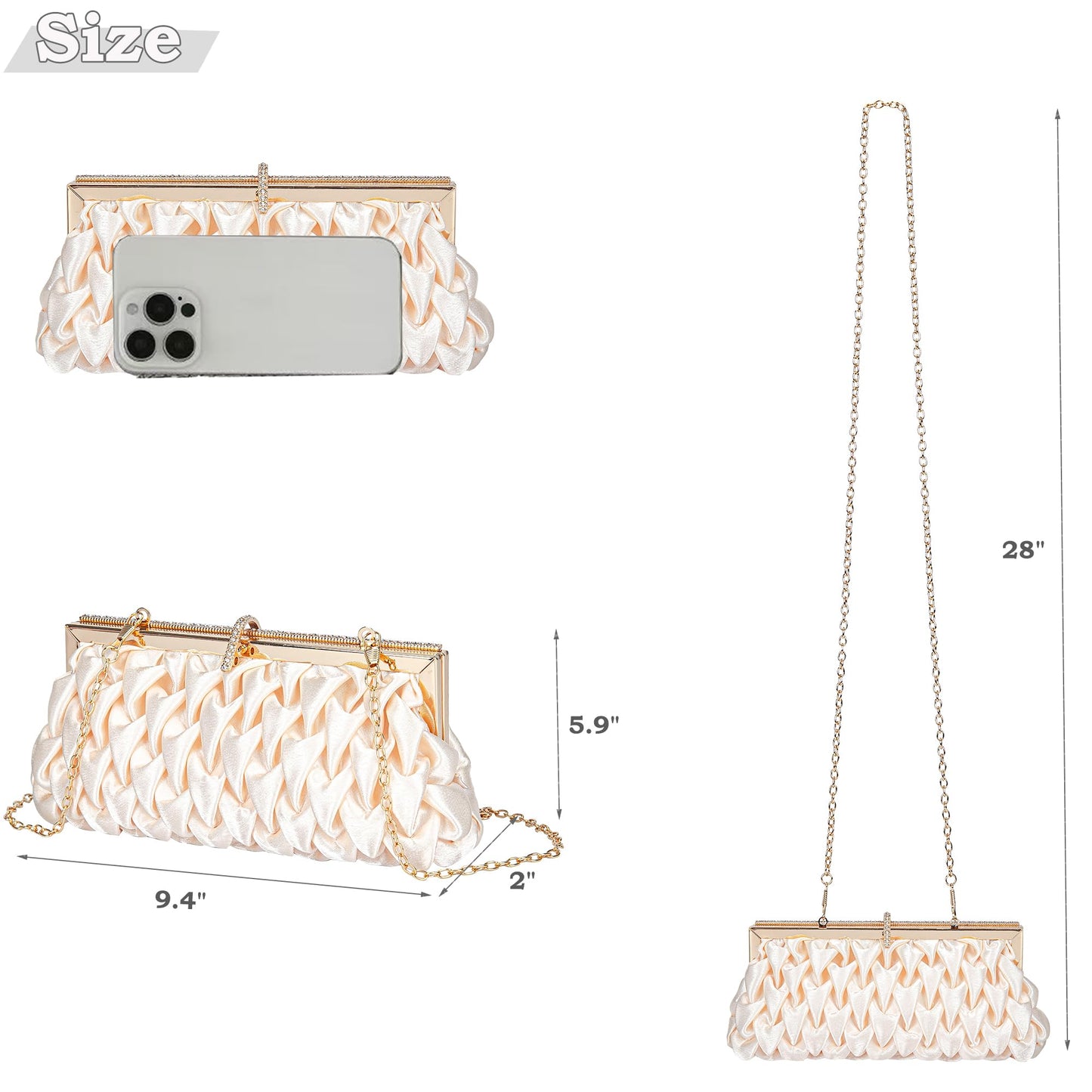 Classic Satin Clutch Bag Diamante Embellished Formal Evening Handbag for Wedding Prom Party Purses(gold)