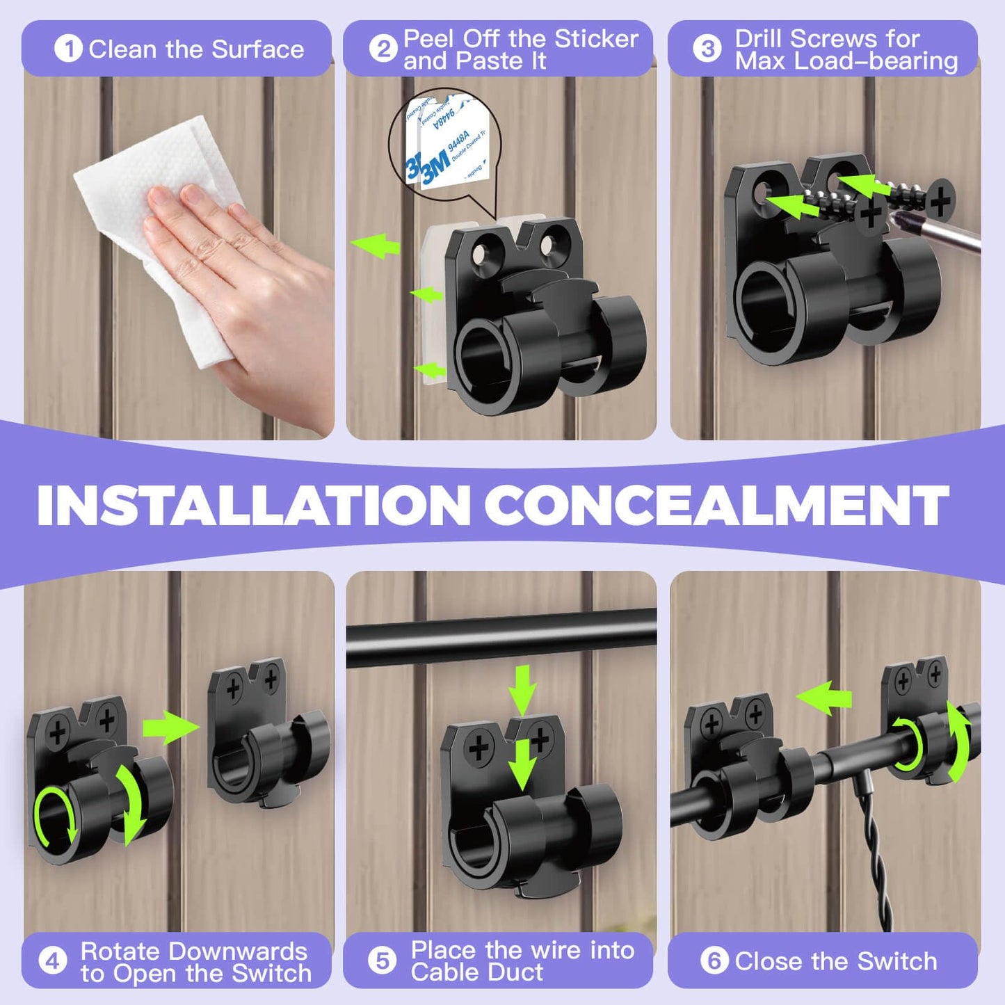 VEXON Hooks for Outdoor String Lights Clips: 25pcs Christmas Light Clips with Waterproof Adhesive for Hanging Balcony Lights - Outside Black String Light Hooks - Decor Garland Hanger - Cable Holders