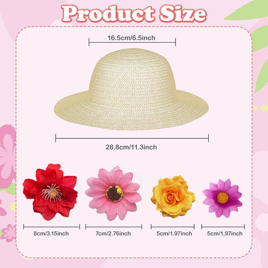 12 Set DIY Tea Party Hats for Girls Straw Hat with Artificial Flowers Home School Creative Craft Art Painting Hats Cowboy Dress Up Straw Hat Mother‘s Day Tea Birthday Party Decoration Favors Supplies
