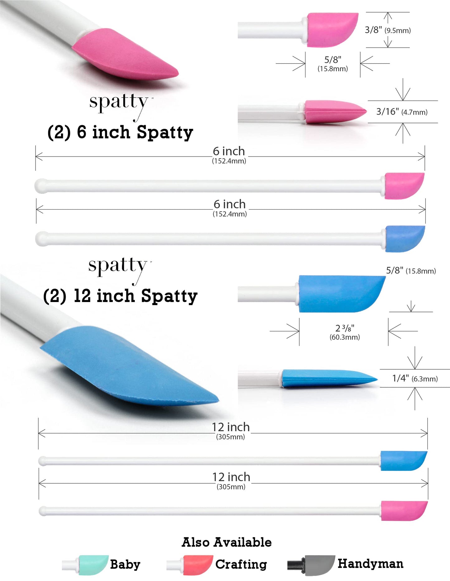 Spatty Daddy Spatula 4 Pack (6 and 12 Inch Blue/Pink) Shark Tank Mom Made Scrapes Last Drop From Makeup, Food Jars, Lotion, Beauty Makeup Product Gifts for Women, Grandma, Adult Stocking Stuffers
