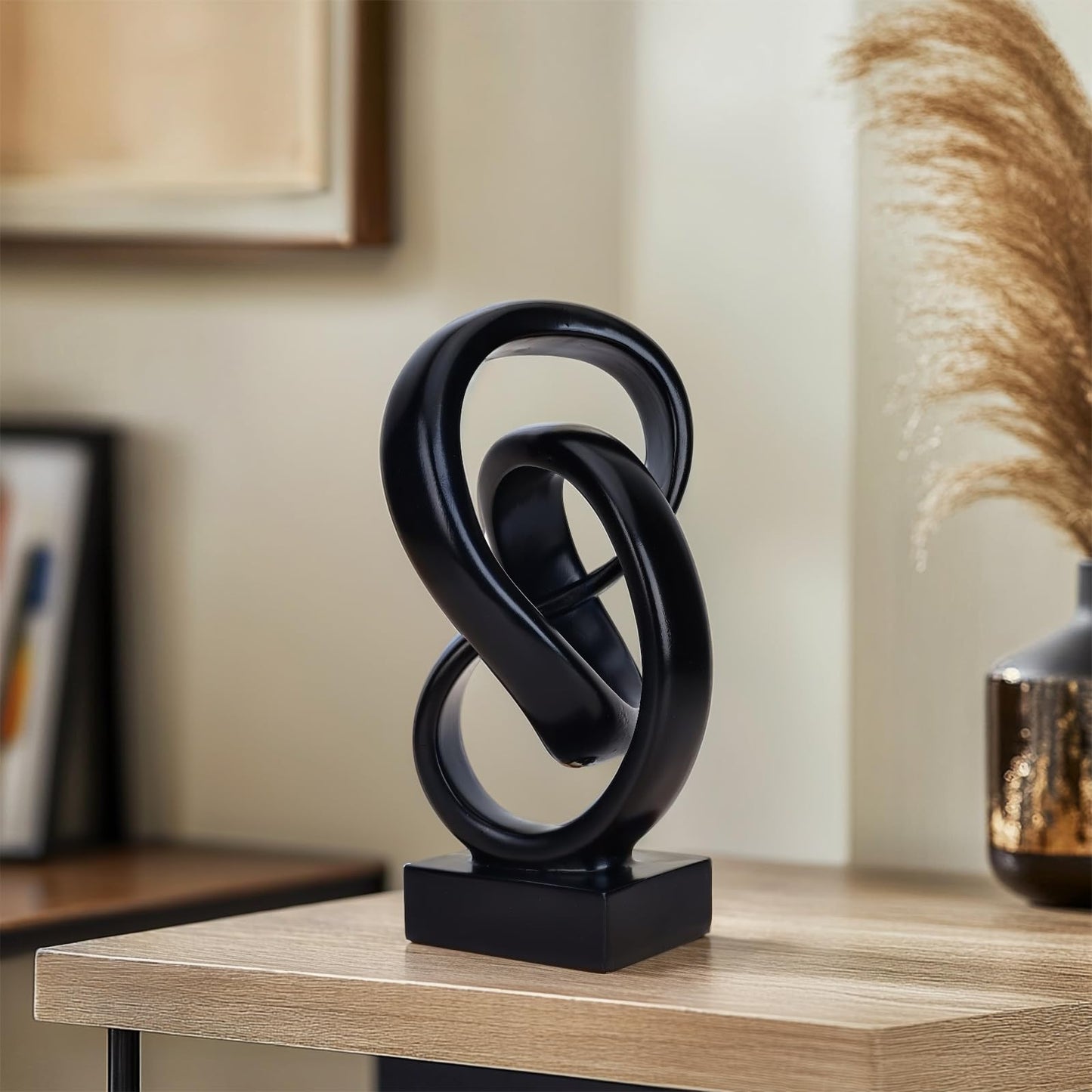 DOVDOV Abstract Black Knot Statue, Geometric Decor, Living Room Coffee Table Bookshelf countertop Black Decor, Office Coffee Table entryway Desktop Decor.