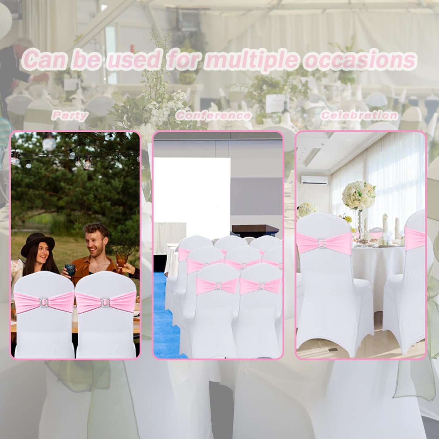 Joccun 30 PCS Spandex Chair Sashes Bows Stretch Chair Cover Band with Buckle Slider Universal Elastic Chair Ties for Wedding Banquet Party Event Decoration (Pink)