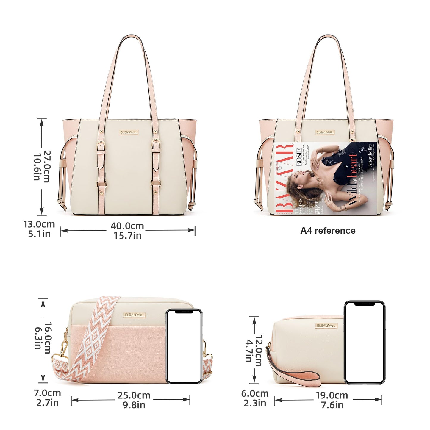 Women Fashion Synthetic Leather Handbags Tote Bag Shoulder Bag Top Handle Satchel Purse Set 3pcs