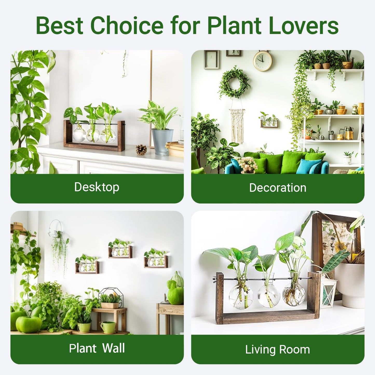 Ivolador Wall Hanging Plant Propagation Station,Bulb Plant Terrarium with Wooden Stand,Unique Gardening Gifts for Women Plant Lovers,Hydroponic Indoor Planter Home Office Decor-3 Bulb Glass Vases