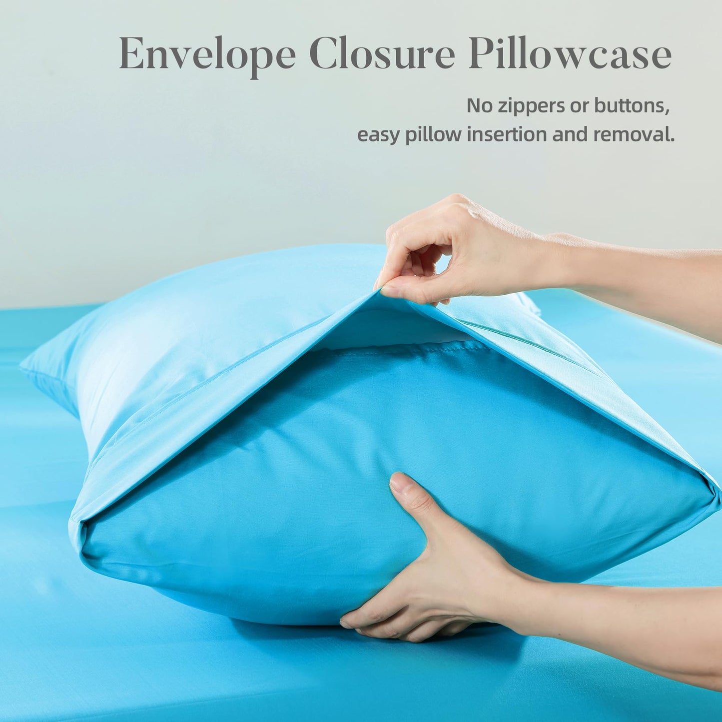 4 Piece Queen Size Sheet - Cooling Bed Sheets Set, Blend Rayon Derived from Bamboo, Breathable Soft Hotel Luxury Bedding & Pillowcases, Silky Fit 16 inch Extra Deep Pocket, Oeko-Tex - Aqua