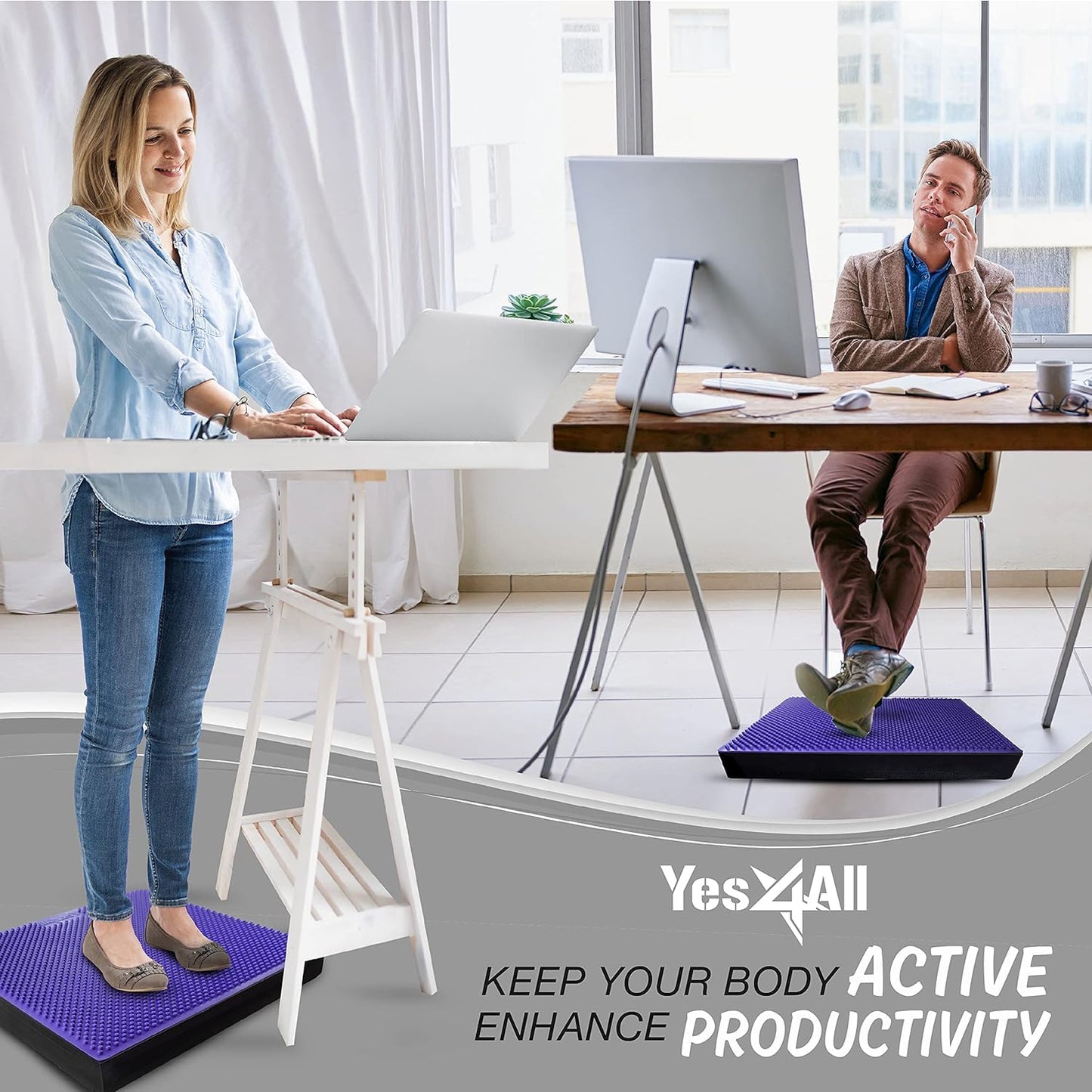 Yes4All Balance Pad Massage/Yoga Pad with Foot Massage Mat for Physical Therapy and Fitness Workout Training, Suitable for Home, Work, Rehabilitation- Purple X-Large