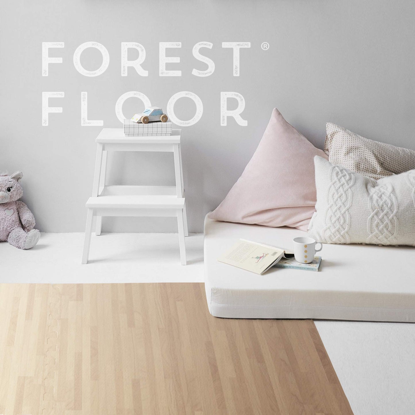 Forest Floor 3/8 Inch Thick Printed Foam Tiles, Premium Wood Grain Interlocking Foam Floor Mats, Anti-Fatigue Flooring – Stylish Flooring Solution, White Oak, 16 Sq Ft