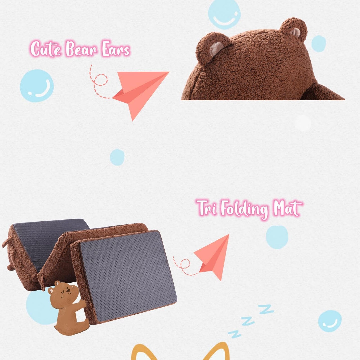 MOMCAYWEX Foldable Kids Sofa, Sherpa Teddy Bear Toddler Couch with Tri Folding Foam Cushions, Comfy Couch for Kids Age 18 Months and Up