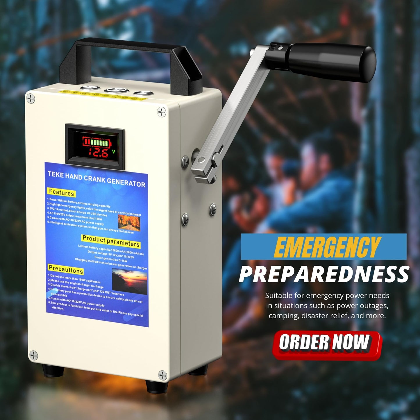 150W Hand Crank Generator, Portable Power Station w/Folding Handle, Aluminum Alloy Small Inverter Generator Rechargeable for Home Camping Outdoor Smartphone Charger