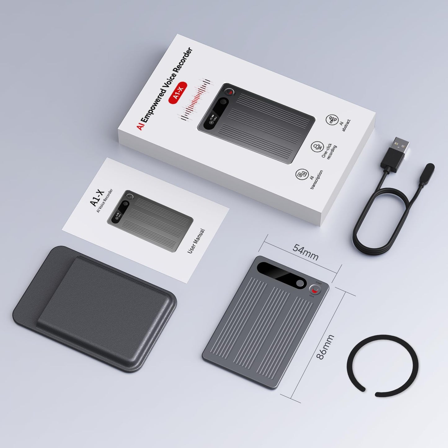 AI Voice Recorder, Note Voice Recorder with Transcribe＆Summarize, Two-Way Translation with APP, 50+ Languages, 64GB Memory, Recording Device Compact&Lightweight for Lectures, Meetings, Calls,Interview